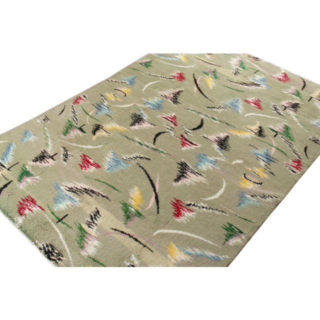 Art Deco 1960s Vintage Art Deco Rug in Green, Black, Multicolor All Over Geometric Pattern For Sale - Image 3 of 6