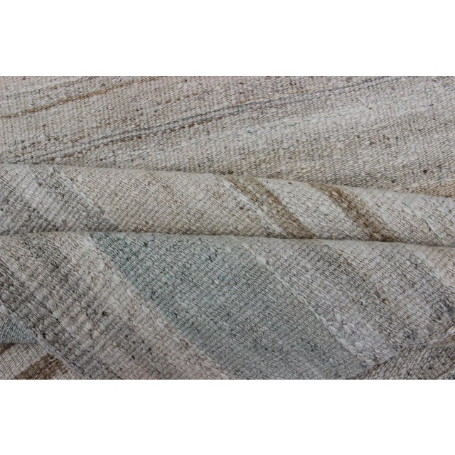 Textile Minimalist Striped Design Vintage Turkish Kilim Runner With Neutral Tones For Sale - Image 7 of 9