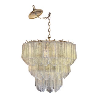 Vintage 1970s Italian Tronchi Murano Glass 3 Tier Venini Mazzega Tube Chandelier For Sale