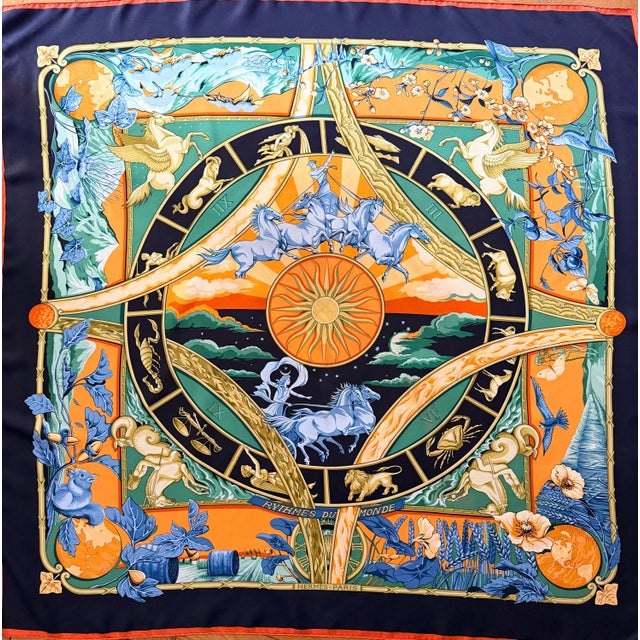 Contemporary HERMÈS RYTHMES du MONDE Silk Scarf designed by Bourhoumieux Laurence 1999 For Sale - Image 3 of 9
