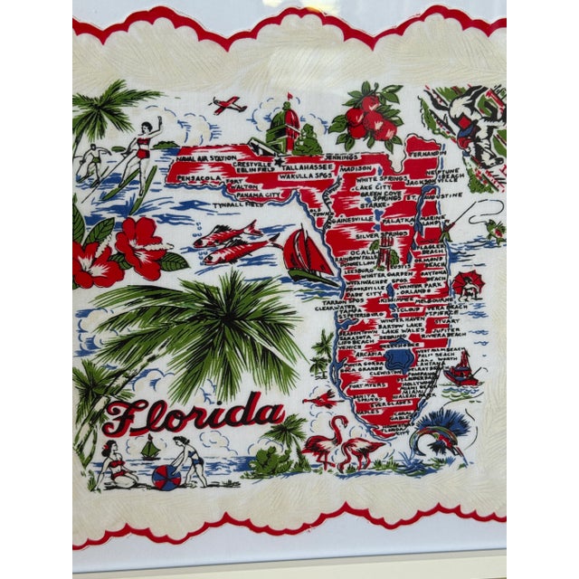 Coastal Vintage Coastal Florida Handkerchief White Framed Wall Textile Art For Sale - Image 3 of 10