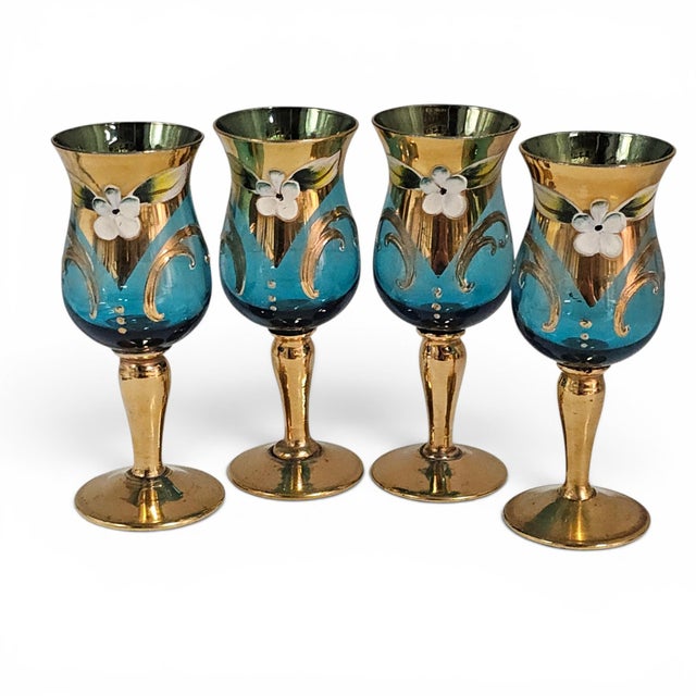 Vintage Venetian Tre Fuochi Turquoise Ombre Art Glass Decanter Set - Set of 5 For Sale - Image 12 of 18