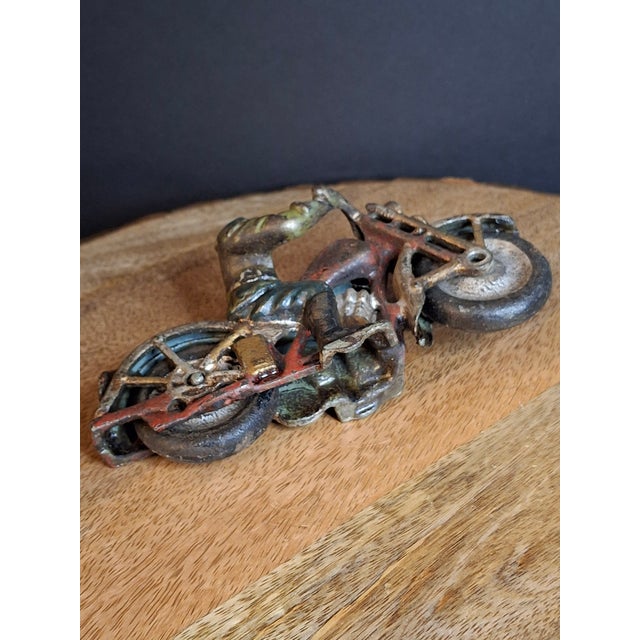 Antique 1930s Hubley Cast Iron "Patrol" Cop Police Motorcycle Toy | Green Paint & Integral Officer Rider 6.25" For Sale - Image 16 of 17