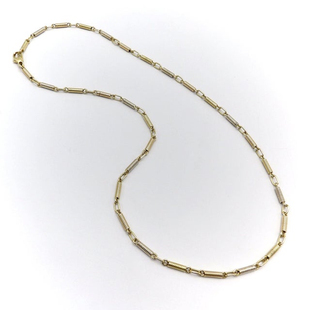 Modern Vintage 18k Gold Handmade Spiral Bar Link Chain For Sale - Image 3 of 8