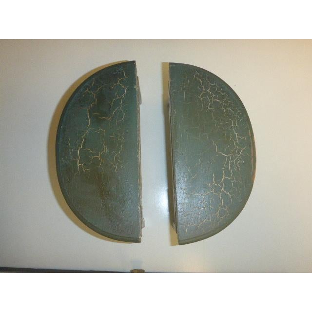 Pair 1980s Traditional Wall Shelf Brackets Painted Green Gold Crackle For Sale - Image 9 of 11