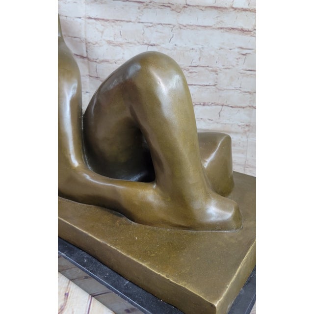 Metal Abstract Henry Moore Bronze Metal Statue Sculpture Figure Decor on Marble Base For Sale - Image 7 of 10