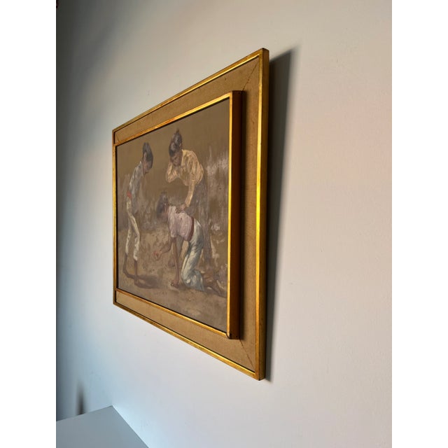 1960's Menoolla Children Playing Marbles Oil on Canvas Painting For Sale - Image 4 of 11