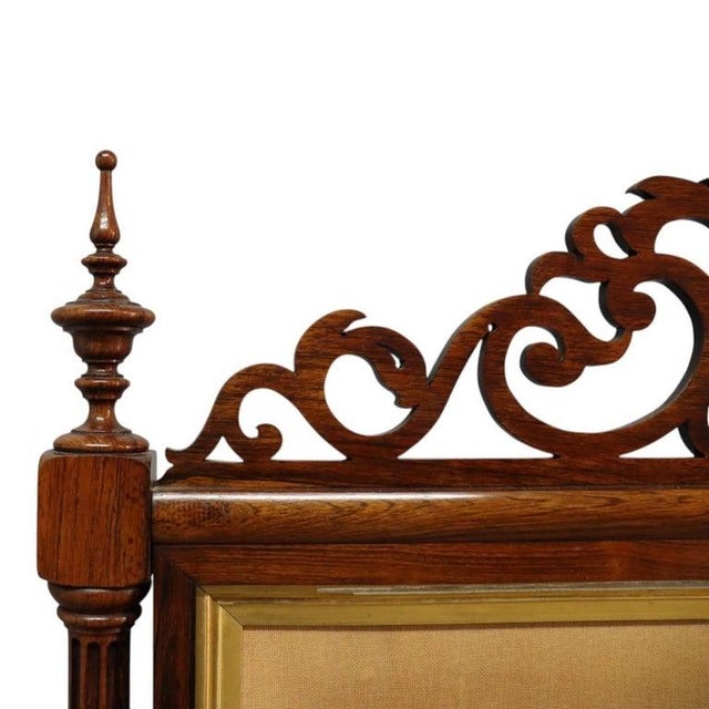 Wood Victorian Barley Twist Rosewood Bead Embroidered Peacock Fireplace Screen C1870 For Sale - Image 7 of 11