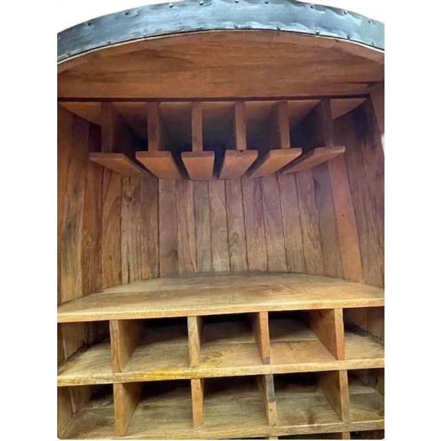 Rustic Rustic Bourbon Whiskey Barrel Open Wine Bar Cabinet For Sale - Image 3 of 7