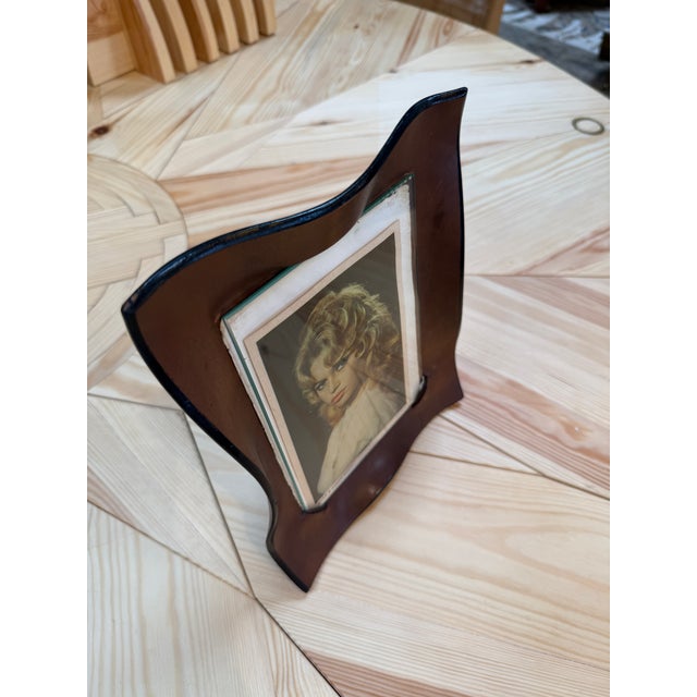Modern Italian Modernist Sculptural Brown Leather Picture Frame For Sale - Image 3 of 8
