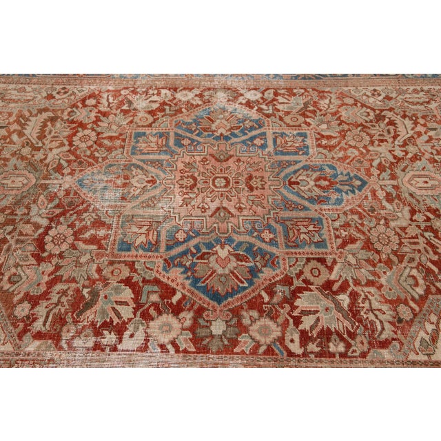 Brick Red Antique Heriz Persian Handmade Rust Wool Rug With Medallion Design For Sale - Image 8 of 9