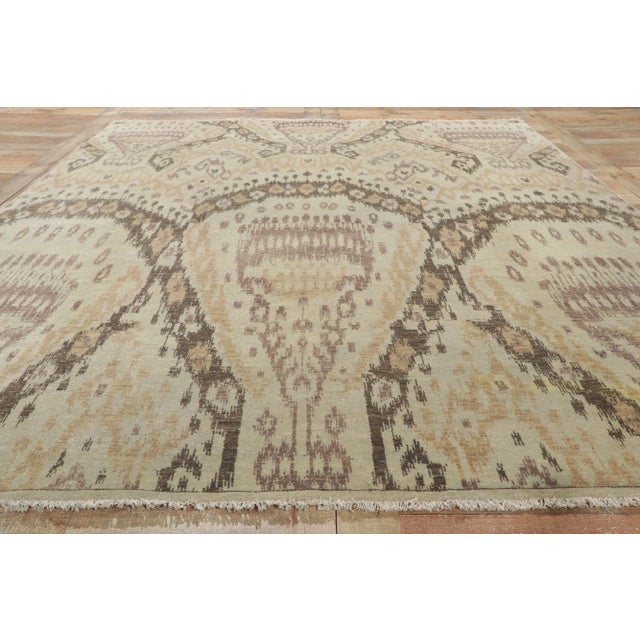 Tan Early 21st Century Vintage Earth-Tone Ikat Rug, 7'9 X 10'00 For Sale - Image 8 of 10
