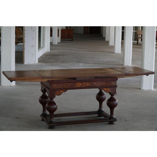 Wood Danish Baroque Extendable Oak Table with Intarsia, 19th Century For Sale - Image 7 of 18