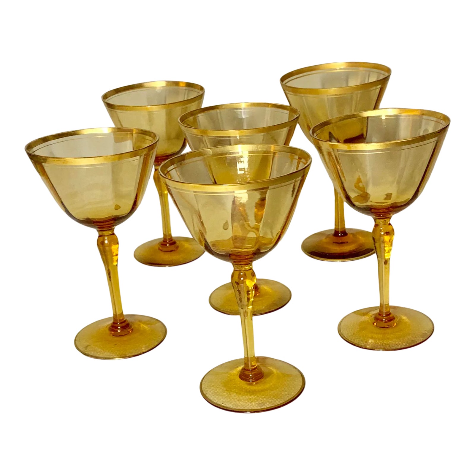 Vintage Amber Sherry Glasses With Gilt Rim Design Set of 6 Chairish