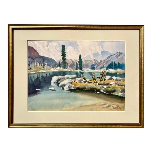 Vintage Original California Watercolor Painting of High Sierras Lake Evolution Pass by Galen Wolf For Sale