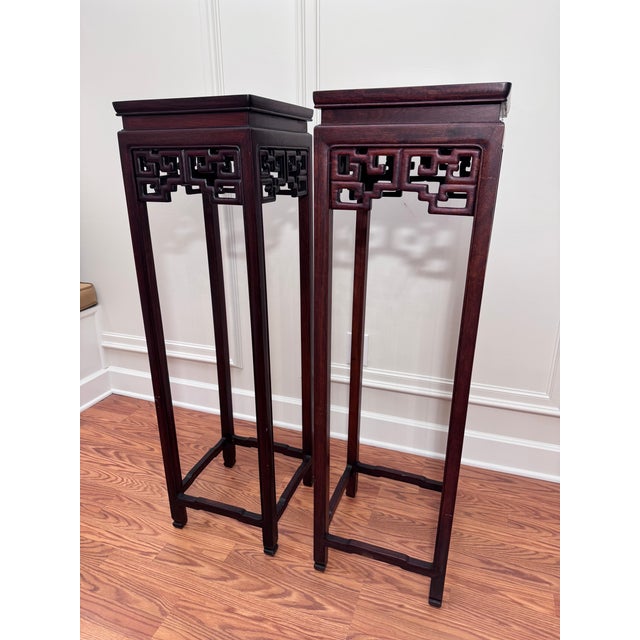 Vintage Monumental Asian Ming Style Solid Rosewood Plant Stands, a Pair For Sale In Houston - Image 6 of 14