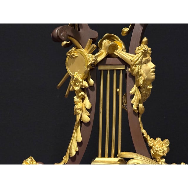 1840-1860 French Bronze Lyre Clock Louis XVI Style, Bronze/Marble For Sale - Image 14 of 18