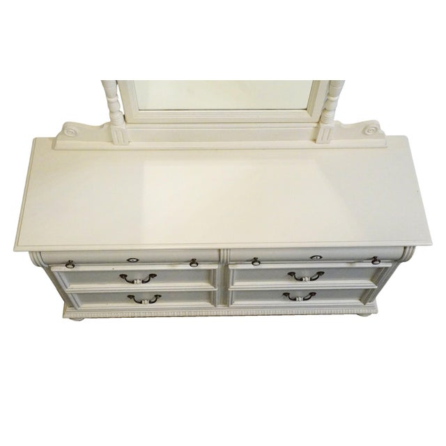 Late 20th Century Lexington Furniture Off White Painted Traditional Victorian Style 56" Double Dresser W. Swivel Mirror 509-222 / 509-207 For Sale - Image 5 of 14