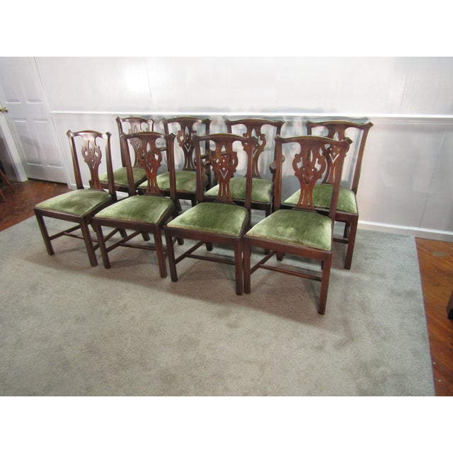 Henkel Harris Henkel Harris Solid Mahogany Set of Eight Chippendale Style Dining Chairs For Sale - Image 4 of 12