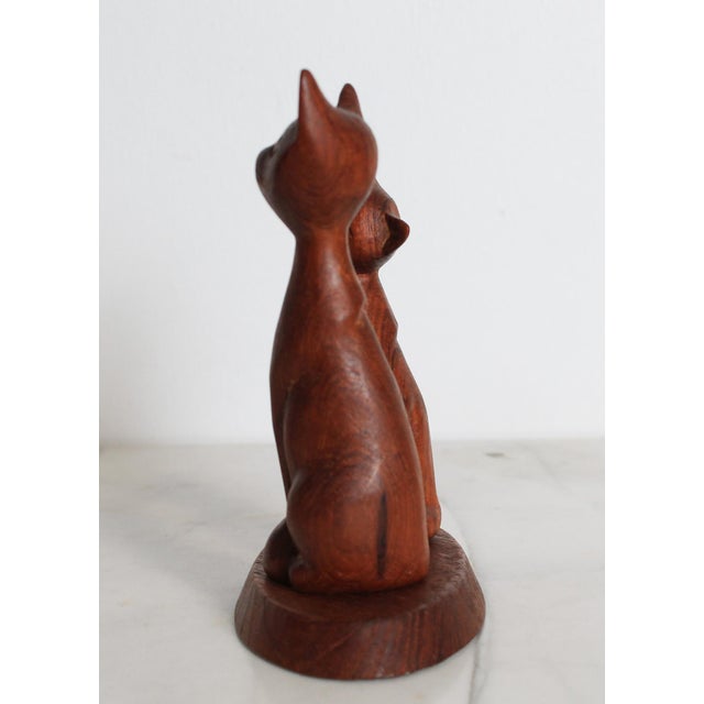 Vintage Hand-Carved Wooden Siamese Cat Figurine on Wood Base For Sale - Image 4 of 12