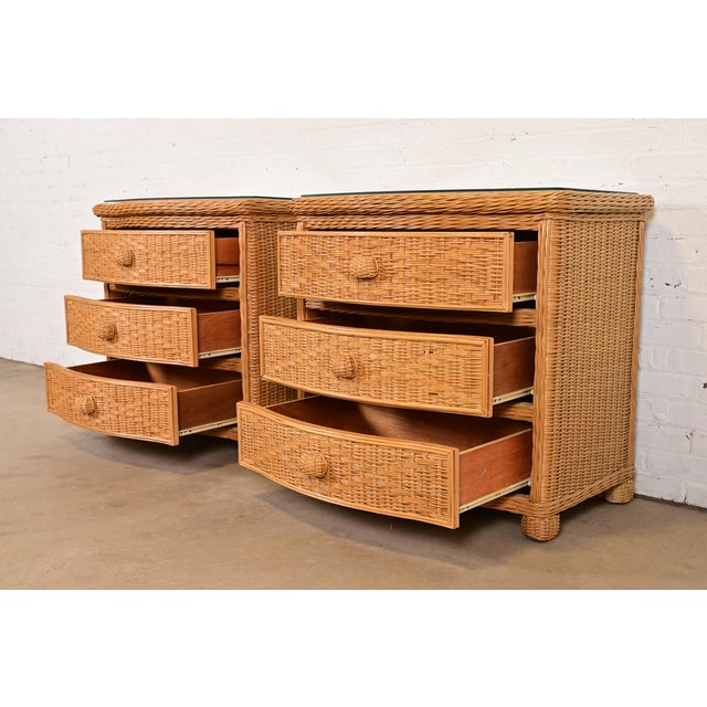 Ralph Lauren Style Organic Modern Woven Wicker Rattan Bedside Chests, Pair For Sale In South Bend - Image 6 of 12