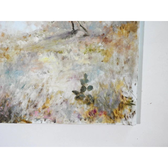 Late 20th century oil on canvas impressionist landscape painting with trees and cactus. Unsigned, in pale colors....