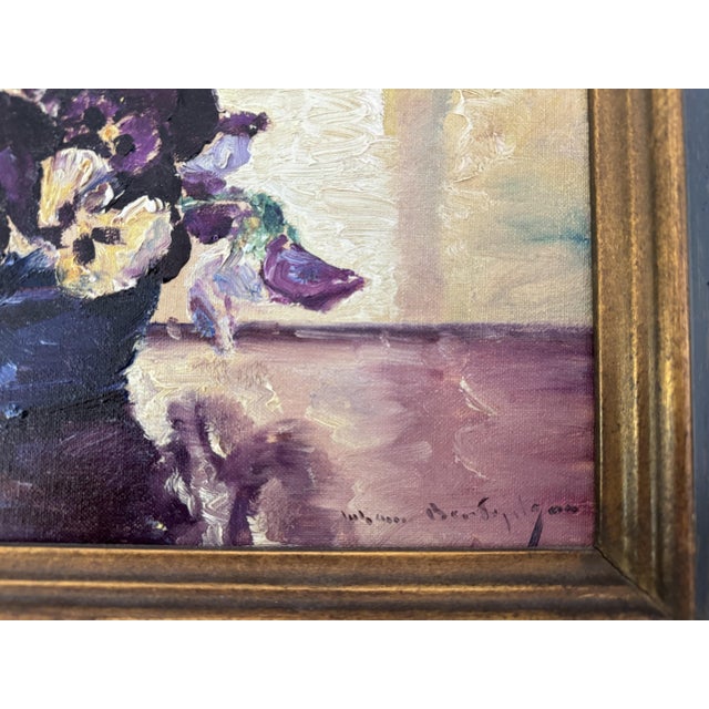 Wood 1950s Johann Berthelsen Still Life Pansies Painting Modernist, Framed For Sale - Image 7 of 11