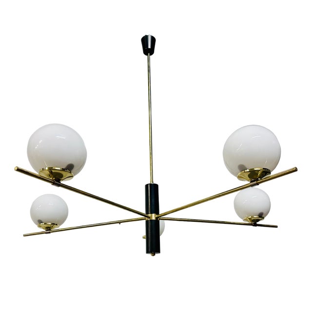 Chandelier with White Opal Spheres, 1960s For Sale