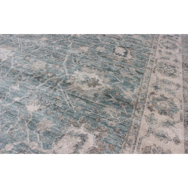 Aqua Turkish Oushak in Seafoam Green, Ivory and Light Brown - 8'0 X 10'0 For Sale - Image 8 of 12
