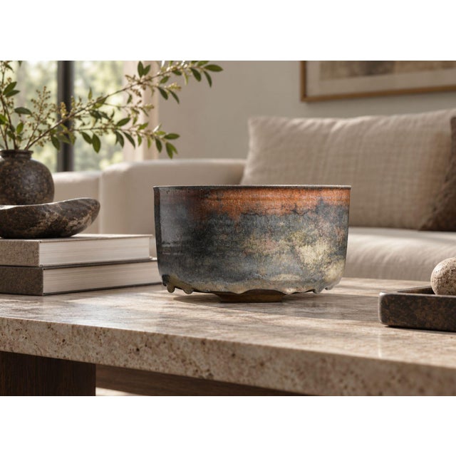 Ceramic Gertrud and Otto Natzler Cylindrical Bowl With Lip 1980 For Sale - Image 7 of 7