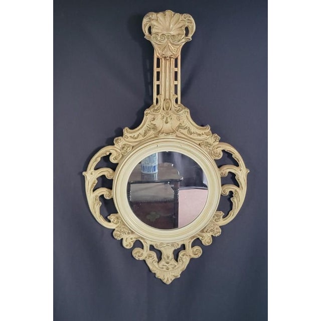 1960s 1960 Italian Art Nouveau Style Hand Carved Hand Painted Gilded Round Mirror For Sale - Image 5 of 18