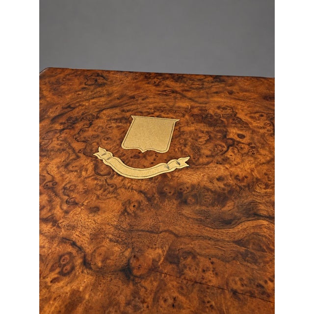 Victorian English Victorian Burr Walnut Table Cabinet With Brass Inlay and Bramah Lock For Sale - Image 3 of 10