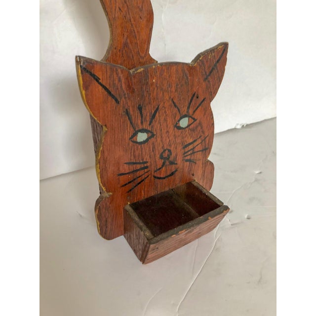 Shabby Chic Folk Art Cat Wall Pocket Fireplace Match Caddy For Sale - Image 3 of 6