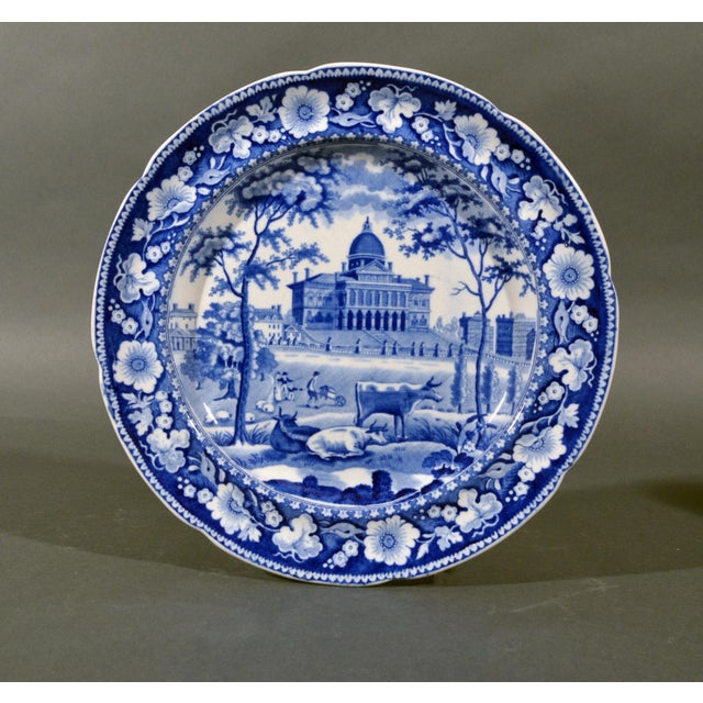 Boston State House Pair of Staffordshire Blue and White Pottery Plates, John Rogers & Son Circa 1825 This pair of...