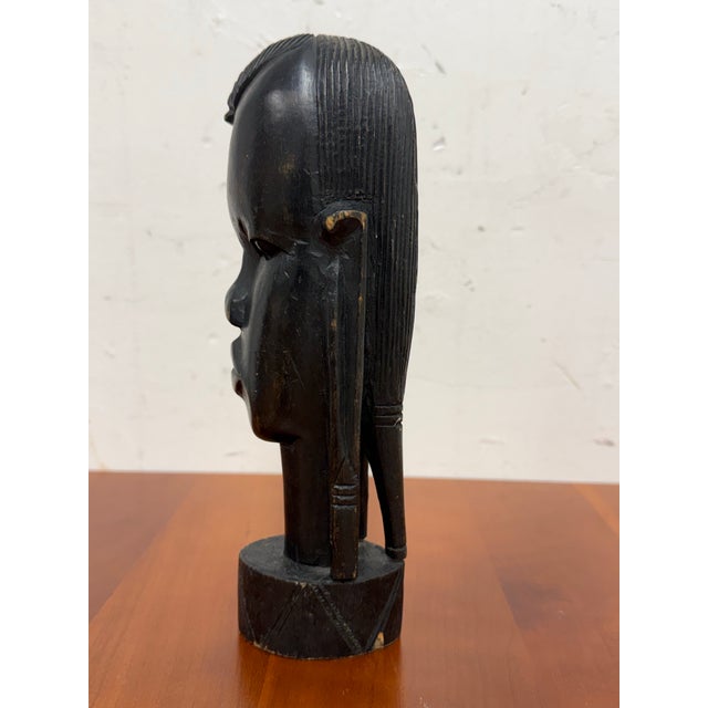 African Hand Carved Wood Head Sculpture For Sale - Image 4 of 12