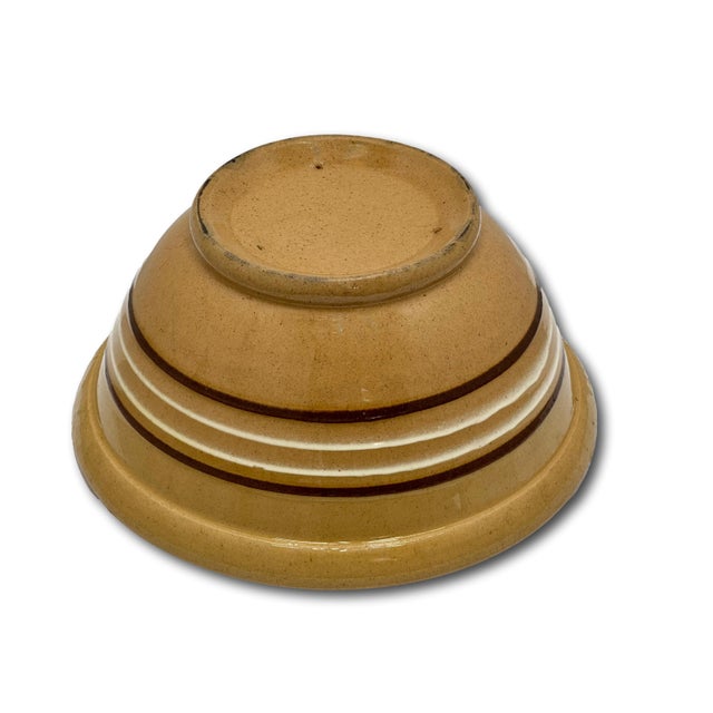Nice Smaller 8 Inch Size Antique Thick - Heavy Brown & White Banded Yellow Ware Kitchen Batter Mixing Bowl - Late 1800s For Sale - Image 9 of 13