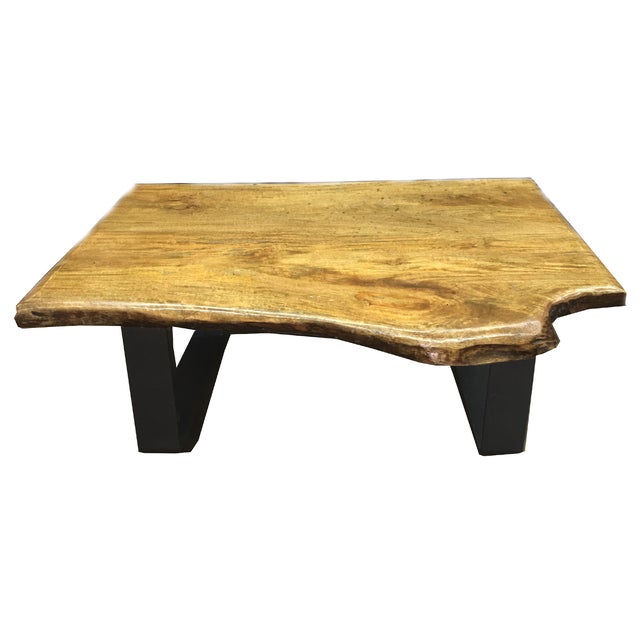 Minimalist Natural Wood Slab Modern Coffee Table | Chairish