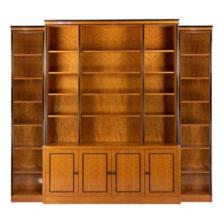 Vintage Art Deco Bookcase in Flamed Maple and Ebonized Wood, Italy, 1970s For Sale