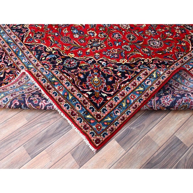 1960 Red Worn Wool Hand Knotted Vintage Persian Kashan Dense Weave Pure Wool Soft Rug For Sale - Image 10 of 12