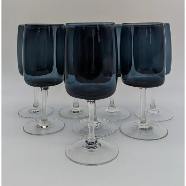 Gorham Vintage Gorham Reizart "Accent" Smoke Blue Wine Glasses, Set of 8 For Sale - Image 4 of 11