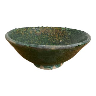 Medium Vintage Moroccan Tamegrout "Zlafa" Glazed Terra Cotta Bowl For Sale