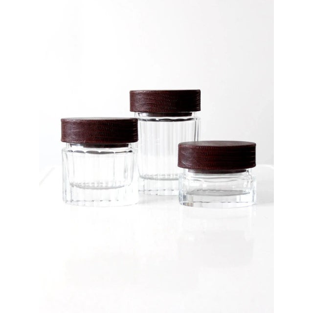 Vintage Glass Jars With Leather Lids Set of 3 For Sale - Image 9 of 13