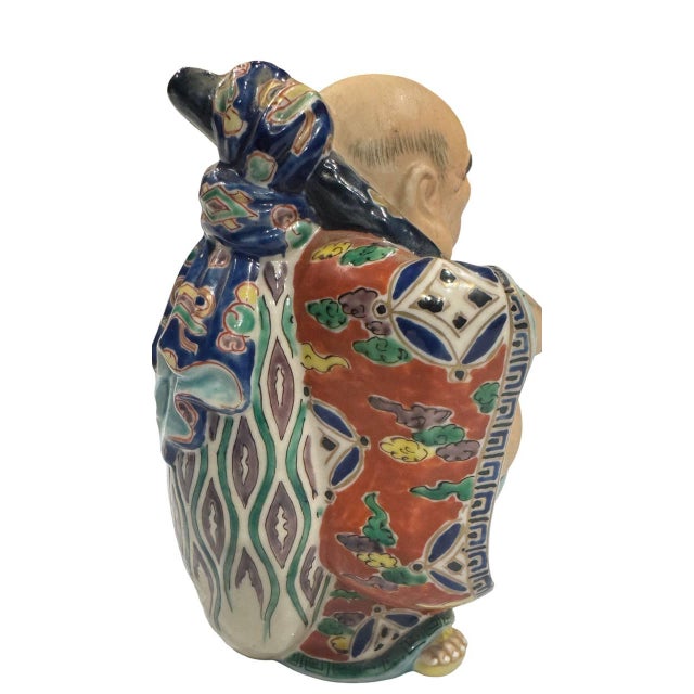 Vintage Japanese Kutani Ware Pottery Statue Hotei-Sama Seven Lucky Gods H8in For Sale - Image 13 of 13
