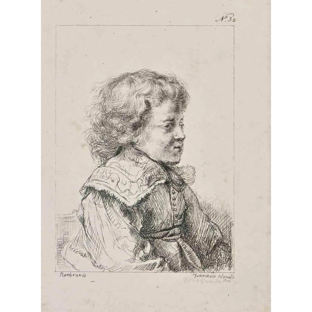 Francesco Novelli After Rembrandt, Portrait, Original Etching, 19th Century For Sale - Image 3 of 3