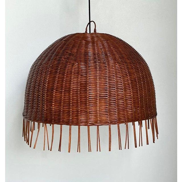 Late 20th Century Vintage Woven Rattan Dime Chandelier For Sale - Image 5 of 12