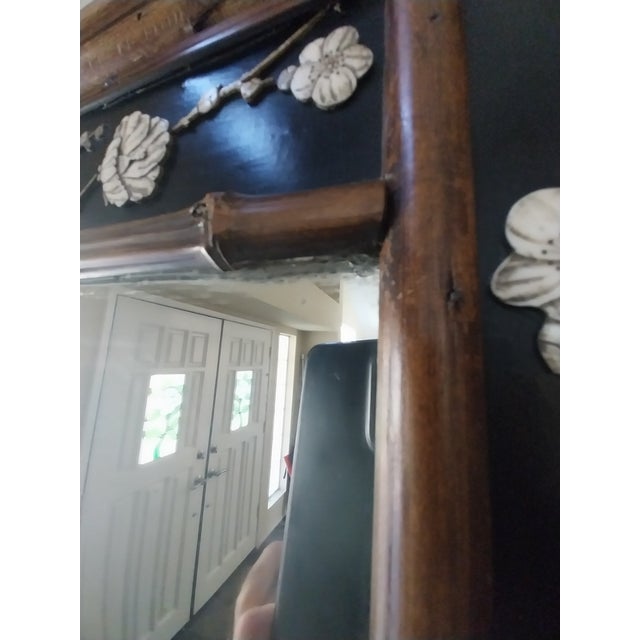 Glass Late 19th Century Large Japanese Shibayama-Style Black Lacquer Mirror With Faux-Bamboo Frame For Sale - Image 7 of 13