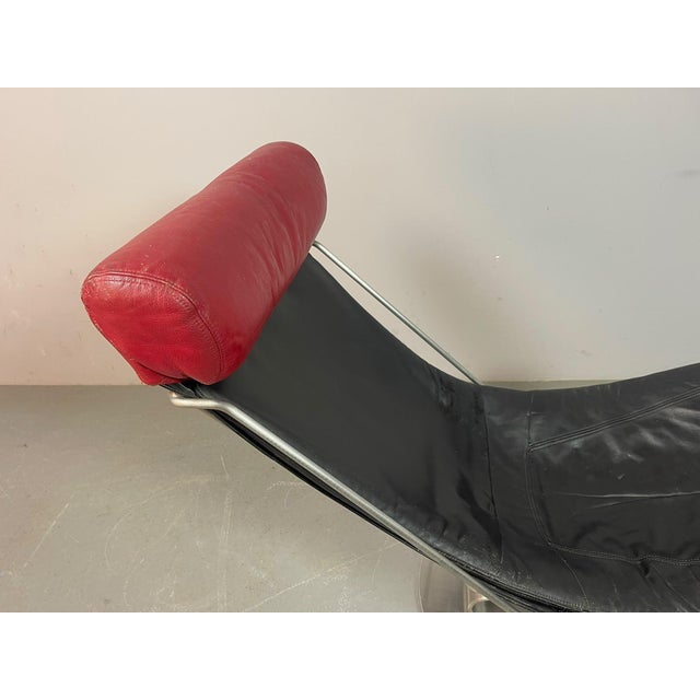 Mid-Century Modern Mid-Century Modern Danish Interdane Lounge Chair in Black and Red Leather by Oluf Lund for Trio-Line, Denmark, 1990s For Sale - Image 3 of 17