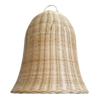 Raw Wicker Bell Organic Modern Coastal Pendant Light Small For Sale