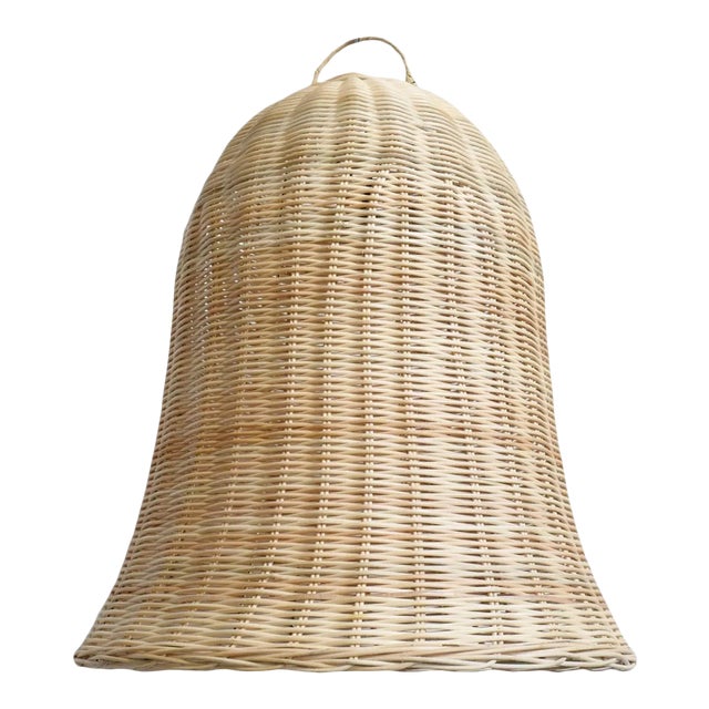Raw Wicker Bell Organic Modern Coastal Pendant Light Small For Sale