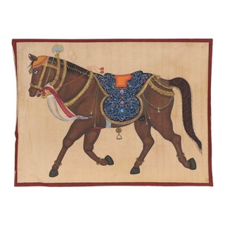 Vintage Indian Mughal Style Gouache Painting on Cloth For Sale